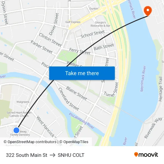 322 South Main St to SNHU COLT map