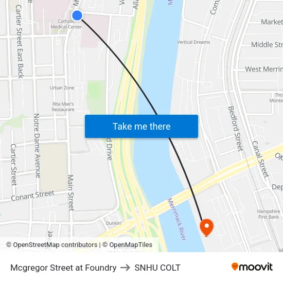 Mcgregor Street at Foundry to SNHU COLT map