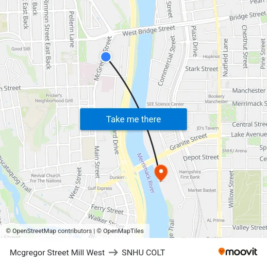 Mcgregor Street Mill West to SNHU COLT map