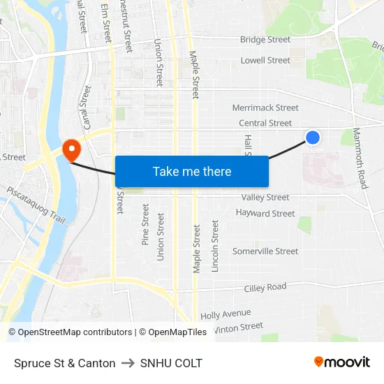 Spruce St & Canton to SNHU COLT map