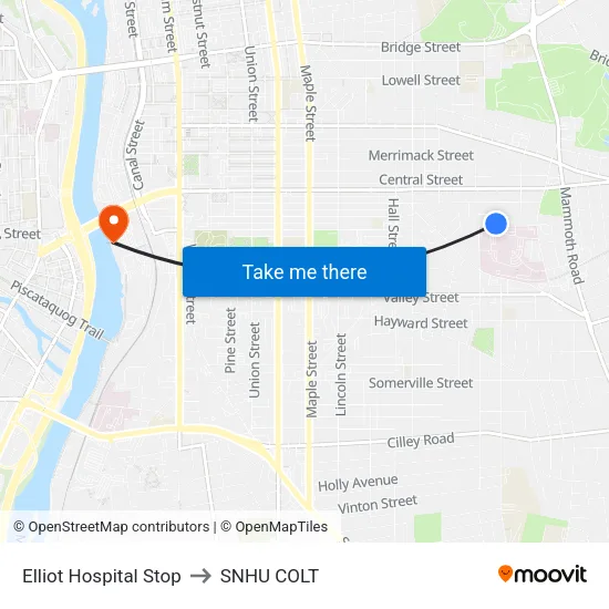 Elliot Hospital Stop to SNHU COLT map