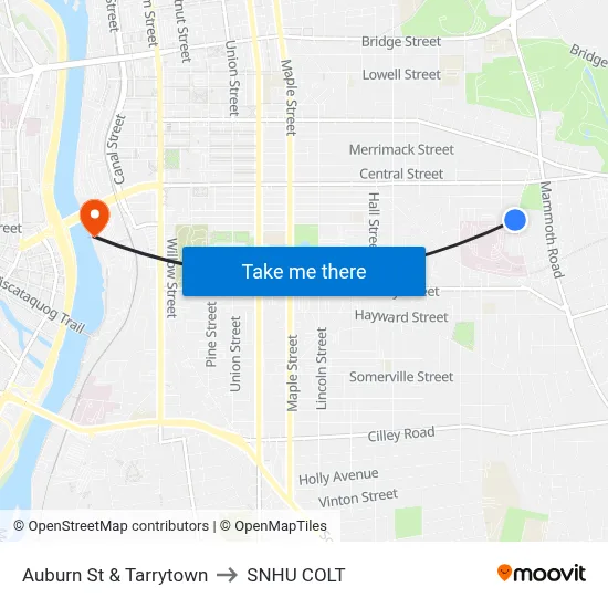 Auburn St & Tarrytown to SNHU COLT map