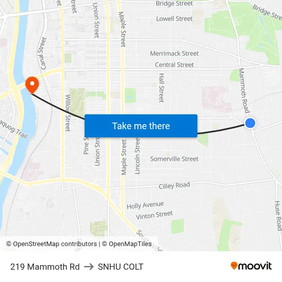 219 Mammoth Rd to SNHU COLT map