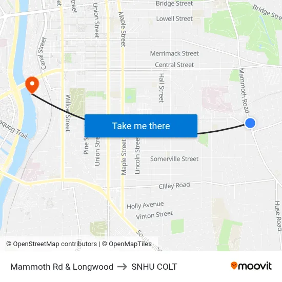 Mammoth Rd & Longwood to SNHU COLT map