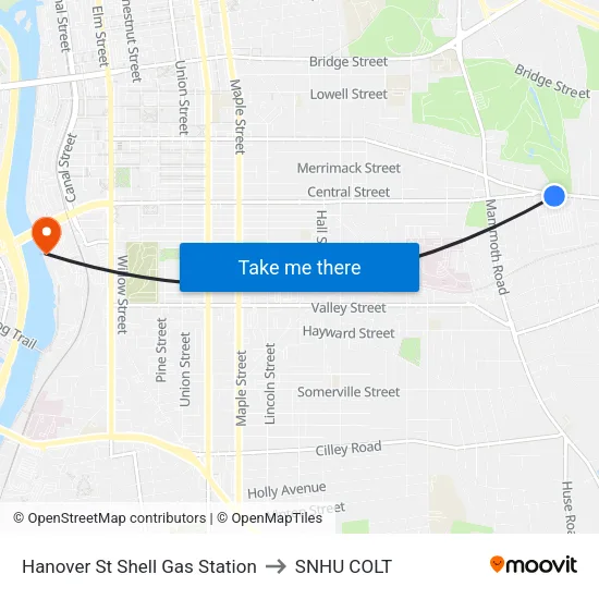 Hanover St  Shell Gas Station to SNHU COLT map