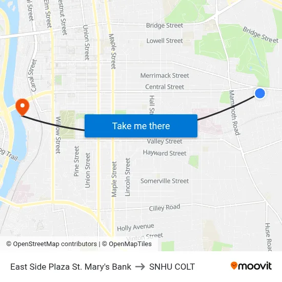 East Side Plaza St. Mary's Bank to SNHU COLT map