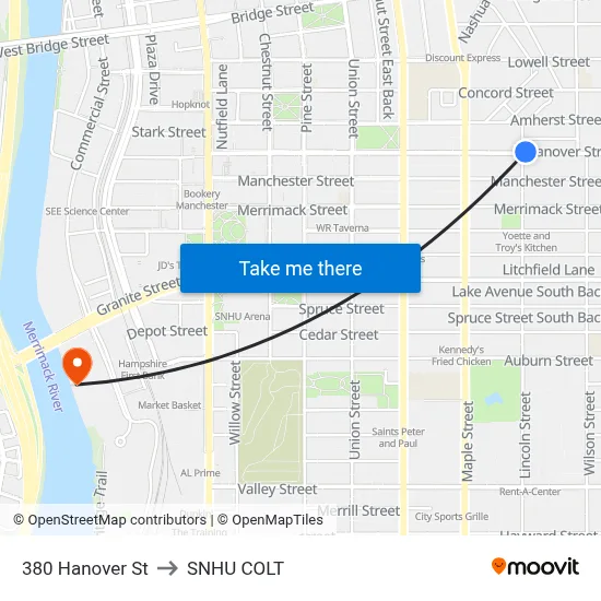 380 Hanover St to SNHU COLT map