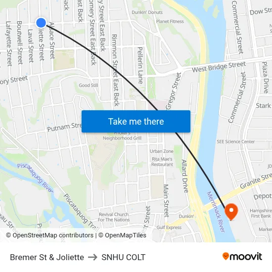 Bremer St & Joliette to SNHU COLT map