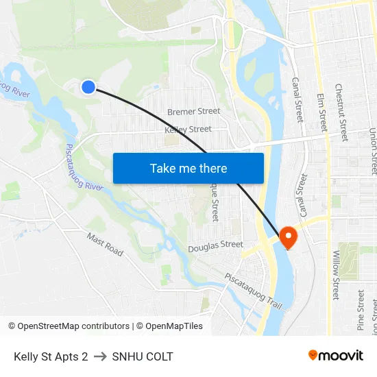 Kelly St Apts 2 to SNHU COLT map