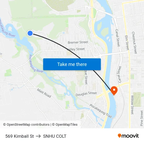 569 Kimball St to SNHU COLT map