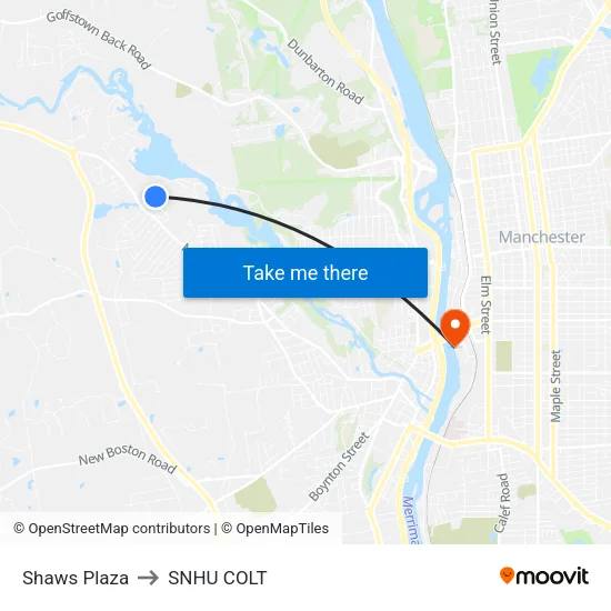 Shaws Plaza to SNHU COLT map