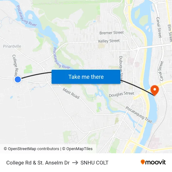 College Rd & St. Anselm Dr to SNHU COLT map