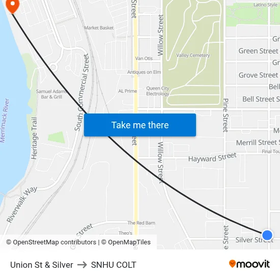 Union St  & Silver to SNHU COLT map