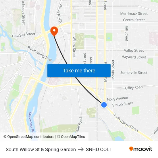 South Willow St & Spring Garden to SNHU COLT map