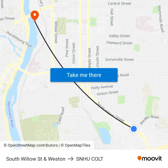 South Willow St & Weston to SNHU COLT map