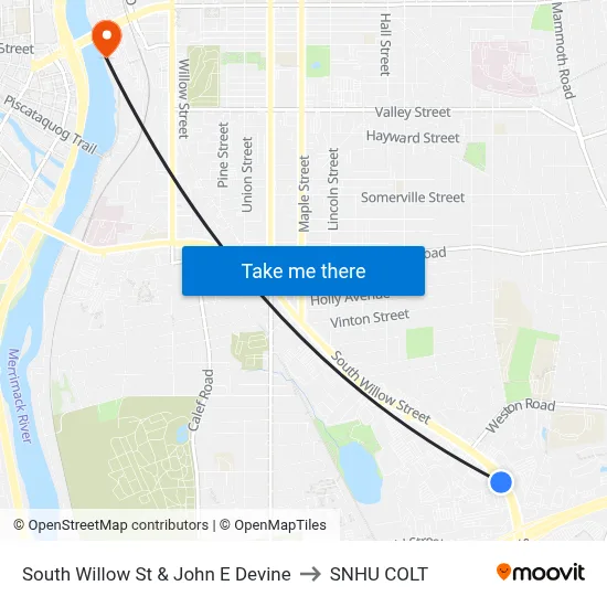 South Willow St & John E Devine to SNHU COLT map