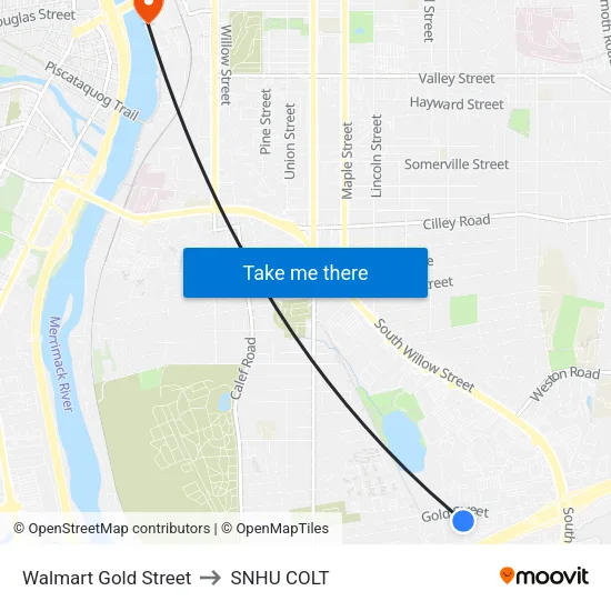 Walmart Gold Street to SNHU COLT map