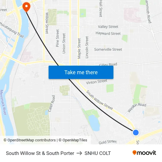 South Willow St & South Porter to SNHU COLT map
