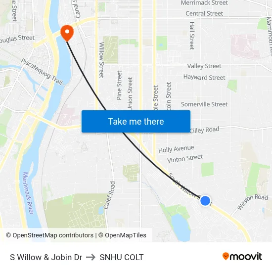 S Willow & Jobin Dr to SNHU COLT map