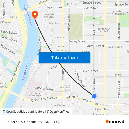 Union St & Shasta to SNHU COLT map