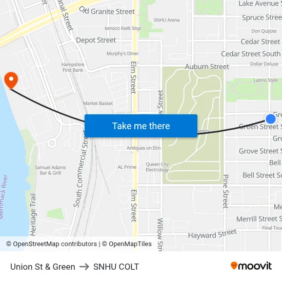 Union St & Green to SNHU COLT map