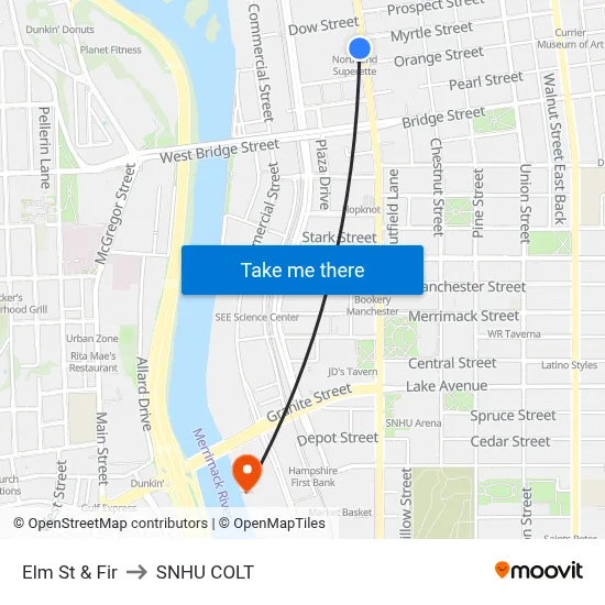 Elm St & Fir to SNHU COLT map