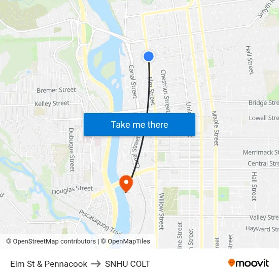 Elm St & Pennacook to SNHU COLT map