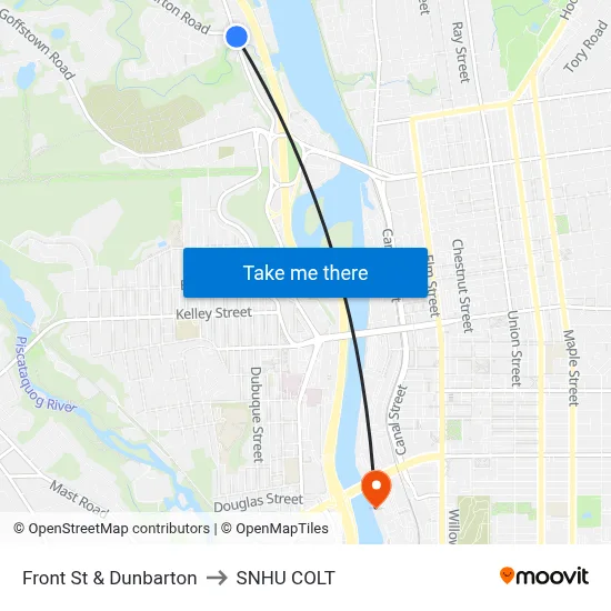 Front St & Dunbarton to SNHU COLT map