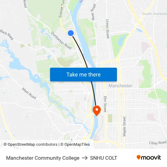Manchester Community College to SNHU COLT map