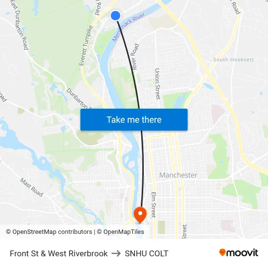 Front St & West Riverbrook to SNHU COLT map