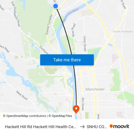 Hackett Hill Rd  Hackett Hill Health Center to SNHU COLT map