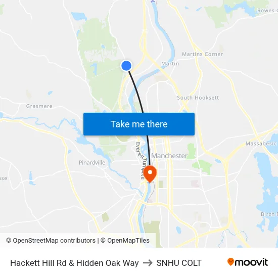Hackett Hill Rd & Hidden Oak Way to SNHU COLT map