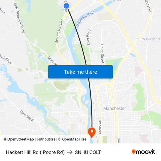 Hackett Hill Rd ( Poore Rd) to SNHU COLT map