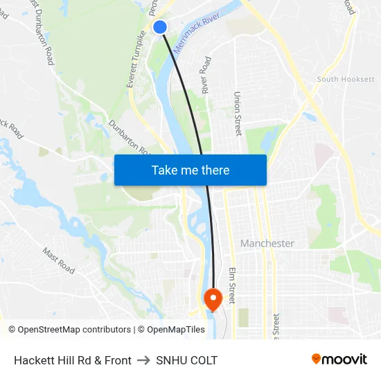 Hackett Hill Rd & Front to SNHU COLT map