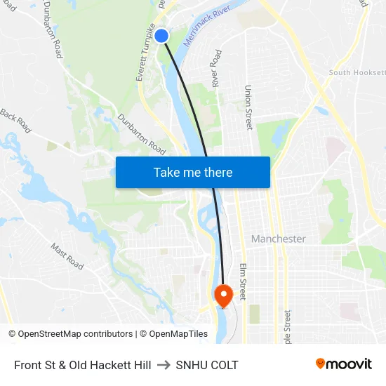 Front St & Old Hackett Hill to SNHU COLT map
