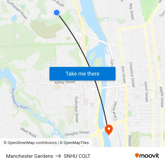 Manchester Gardens to SNHU COLT map
