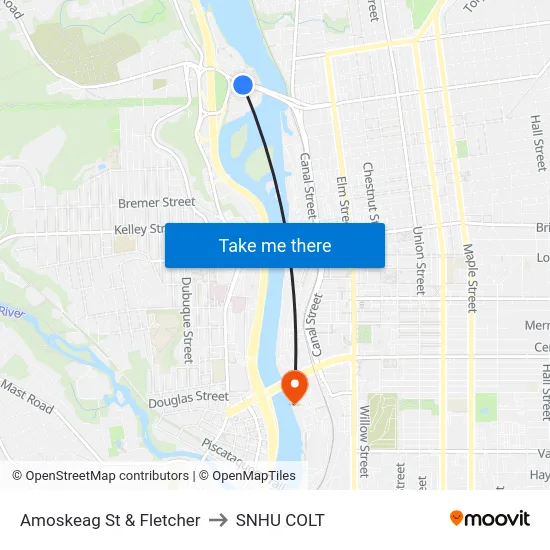 Amoskeag St & Fletcher to SNHU COLT map