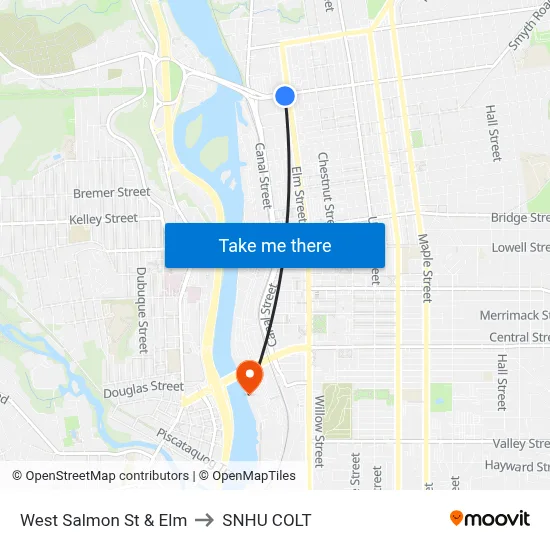 West Salmon St & Elm to SNHU COLT map