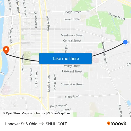 Hanover St & Ohio to SNHU COLT map