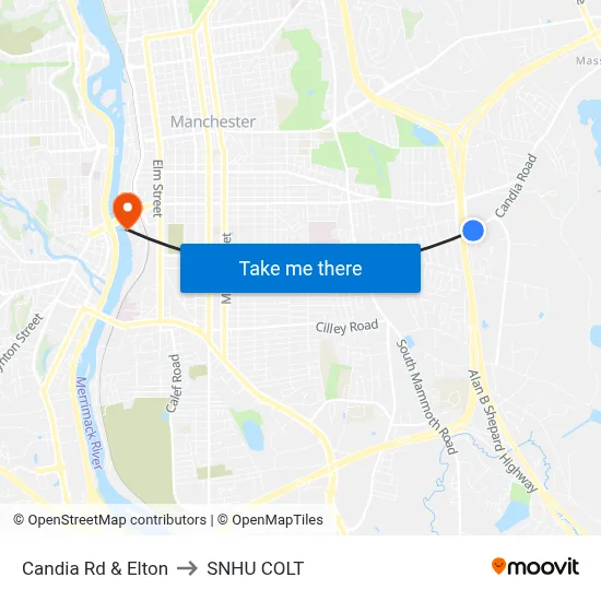 Candia Rd & Elton to SNHU COLT map