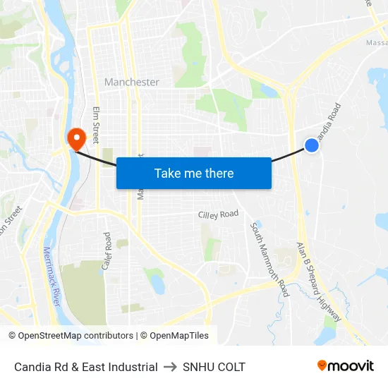 Candia Rd & East Industrial to SNHU COLT map