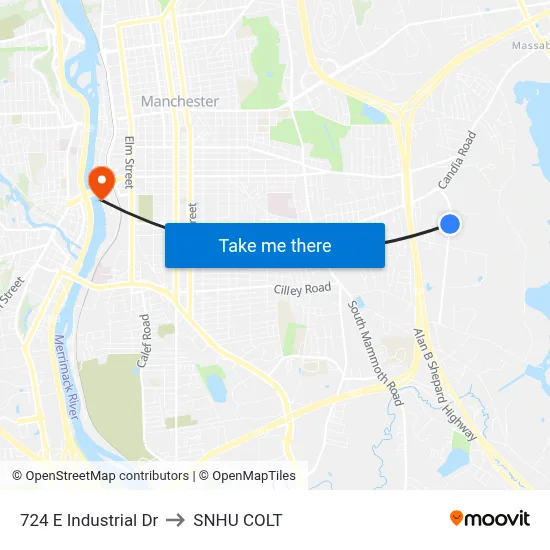 724 E Industrial Dr to SNHU COLT map