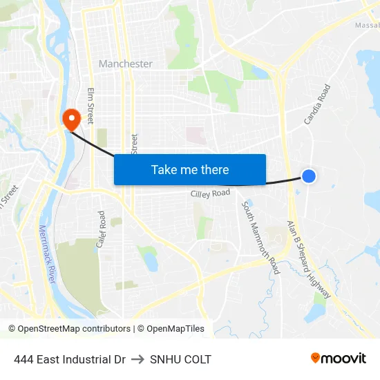 444 East Industrial Dr to SNHU COLT map