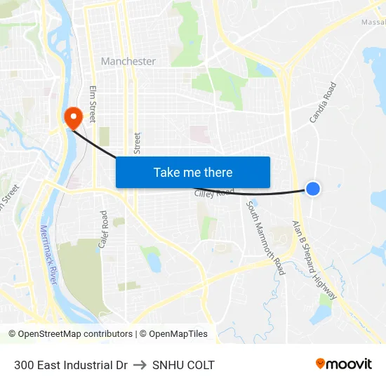 300 East Industrial Dr to SNHU COLT map