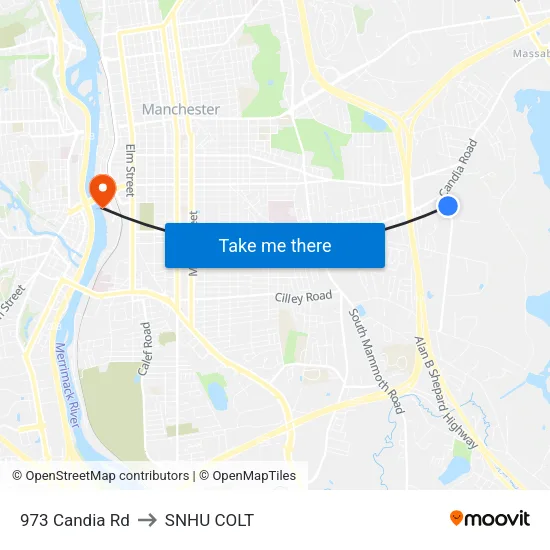 973 Candia Rd to SNHU COLT map