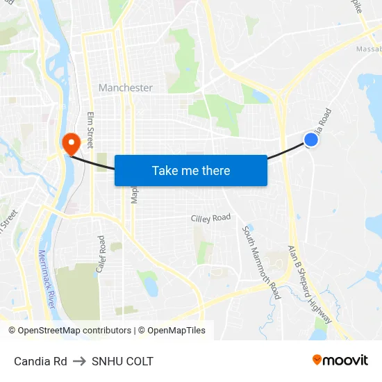 Candia Rd to SNHU COLT map