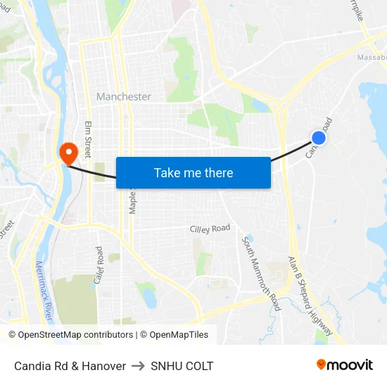 Candia Rd & Hanover to SNHU COLT map