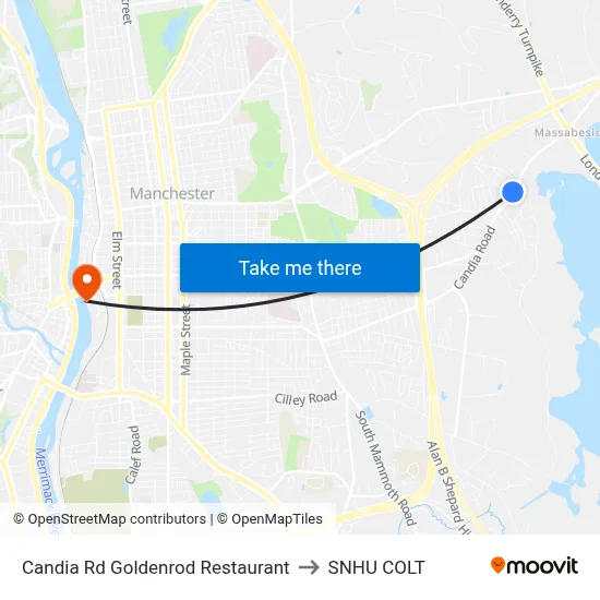 Candia Rd Goldenrod Restaurant to SNHU COLT map