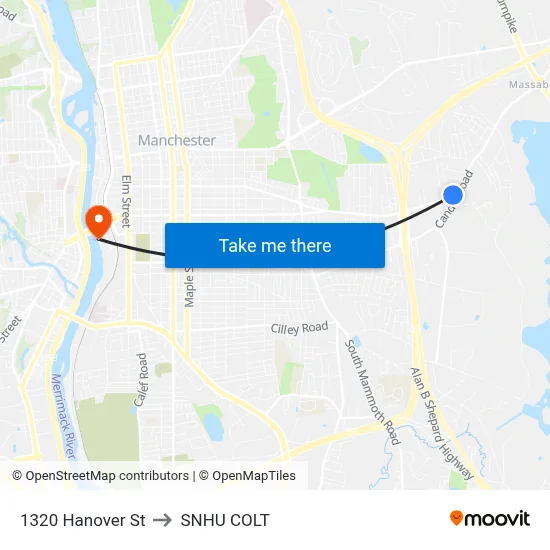 1320 Hanover St to SNHU COLT map
