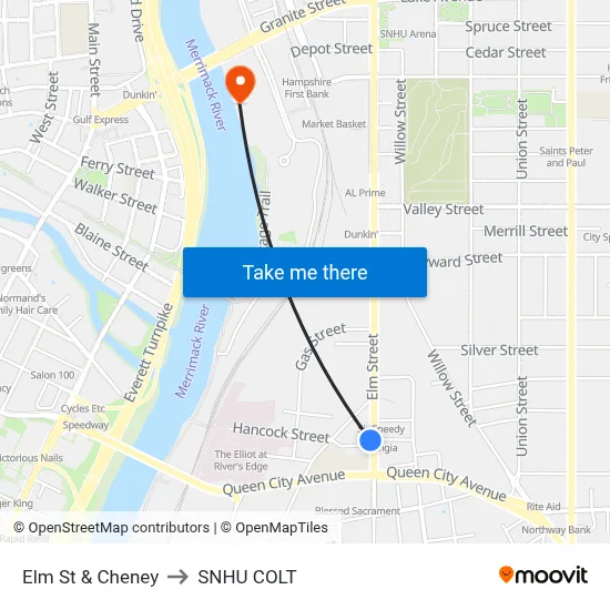 Elm St & Cheney to SNHU COLT map